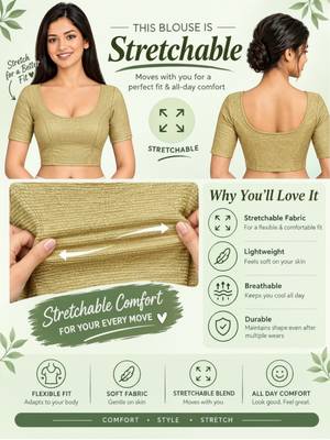 Gold shiny cotton spandex stretchable princess cut readymade saree blouse 5