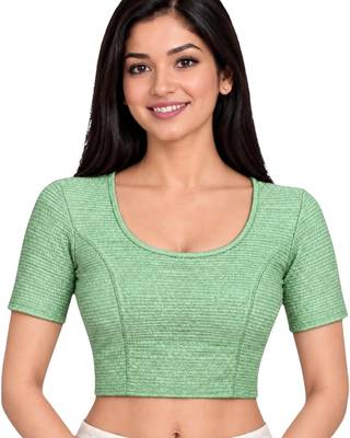 Mint green shiny cotton spandex stretchable princess cut readymade saree blouse 1
