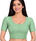 Mint green shiny cotton spandex stretchable princess cut readymade saree blouse