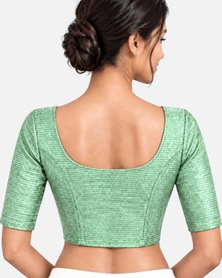 Mint green shiny cotton spandex stretchable princess cut readymade saree blouse 2