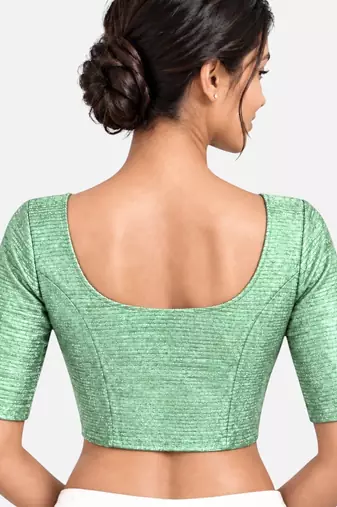 Mint green shiny cotton spandex stretchable princess cut readymade saree blouse