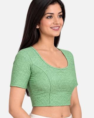 Mint green shiny cotton spandex stretchable princess cut readymade saree blouse 3