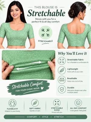 Mint green shiny cotton spandex stretchable princess cut readymade saree blouse 5