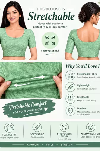 Mint green shiny cotton spandex stretchable princess cut readymade saree blouse