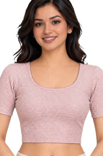 Pink shiny cotton spandex stretchable princess cut readymade saree blouse