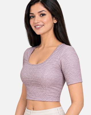 Lavender shiny cotton spandex stretchable princess cut readymade saree blouse 3