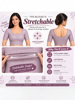 Lavender shiny cotton spandex stretchable princess cut readymade saree blouse 5