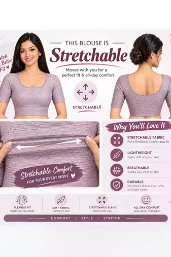 Lavender shiny cotton spandex stretchable princess cut readymade saree blouse