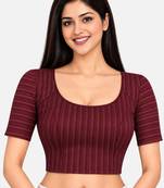 Plum cotton spandex golden zari straight line stretchable readymade saree blouse