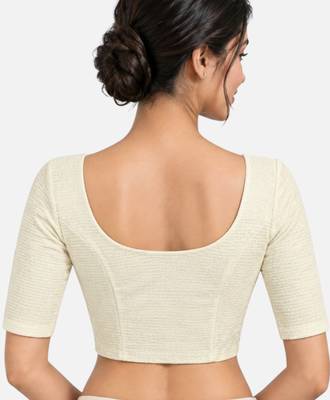 Off white shiny cotton spandex stretchable princess cut readymade saree blouse 2
