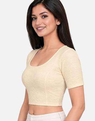 Off white shiny cotton spandex stretchable princess cut readymade saree blouse 3