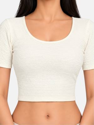 Off white shiny cotton spandex stretchable princess cut readymade saree blouse 4