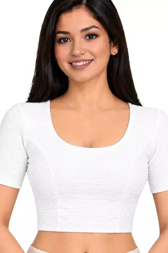 White shiny cotton spandex stretchable princess cut readymade saree blouse