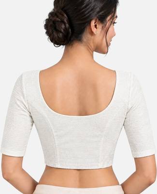 White shiny cotton spandex stretchable princess cut readymade saree blouse 2