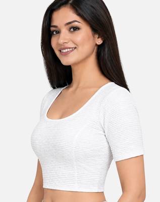 White shiny cotton spandex stretchable princess cut readymade saree blouse 3