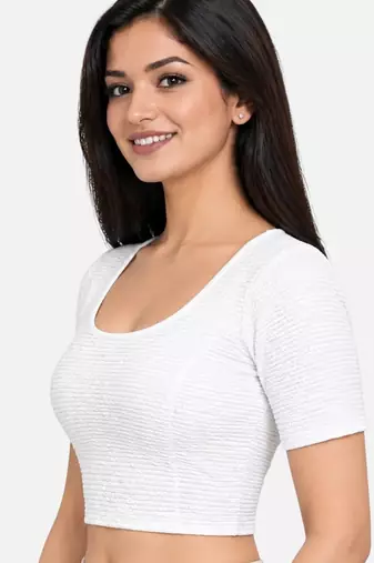 White shiny cotton spandex stretchable princess cut readymade saree blouse