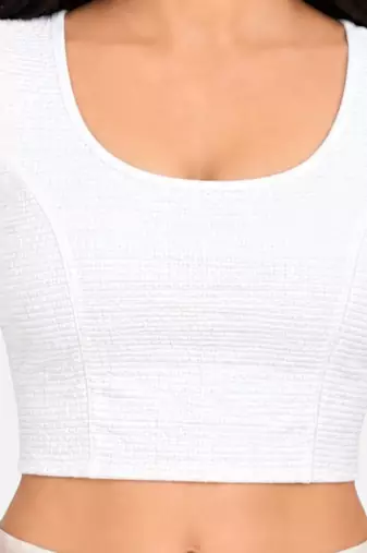 White shiny cotton spandex stretchable princess cut readymade saree blouse