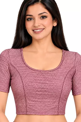 Wine shiny cotton spandex stretchable princess cut readymade saree blouse