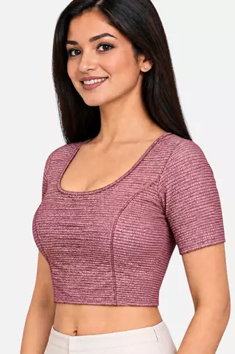 Wine shiny cotton spandex stretchable princess cut readymade saree blouse