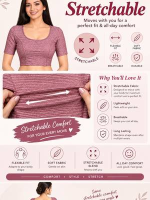Wine shiny cotton spandex stretchable princess cut readymade saree blouse 5