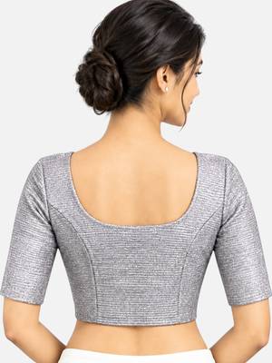 Silver shiny cotton spandex stretchable princess cut readymade saree blouse 2