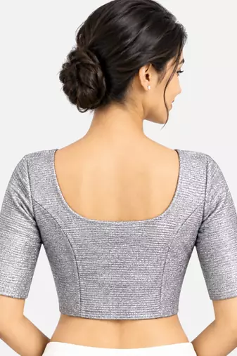 Silver shiny cotton spandex stretchable princess cut readymade saree blouse