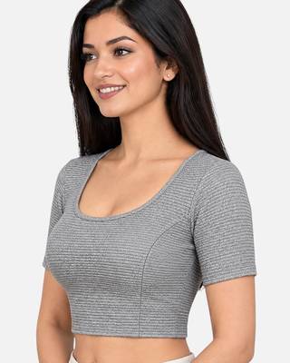 Silver shiny cotton spandex stretchable princess cut readymade saree blouse 3