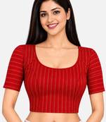 Red cotton spandex golden zari straight line stretchable readymade saree blouse
