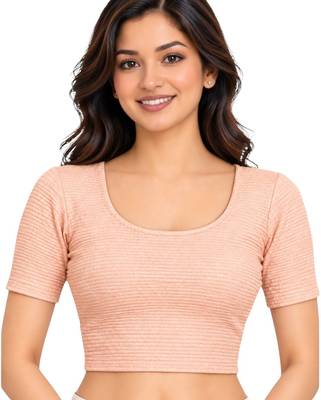 Peach shiny cotton spandex stretchable princess cut readymade saree blouse 1