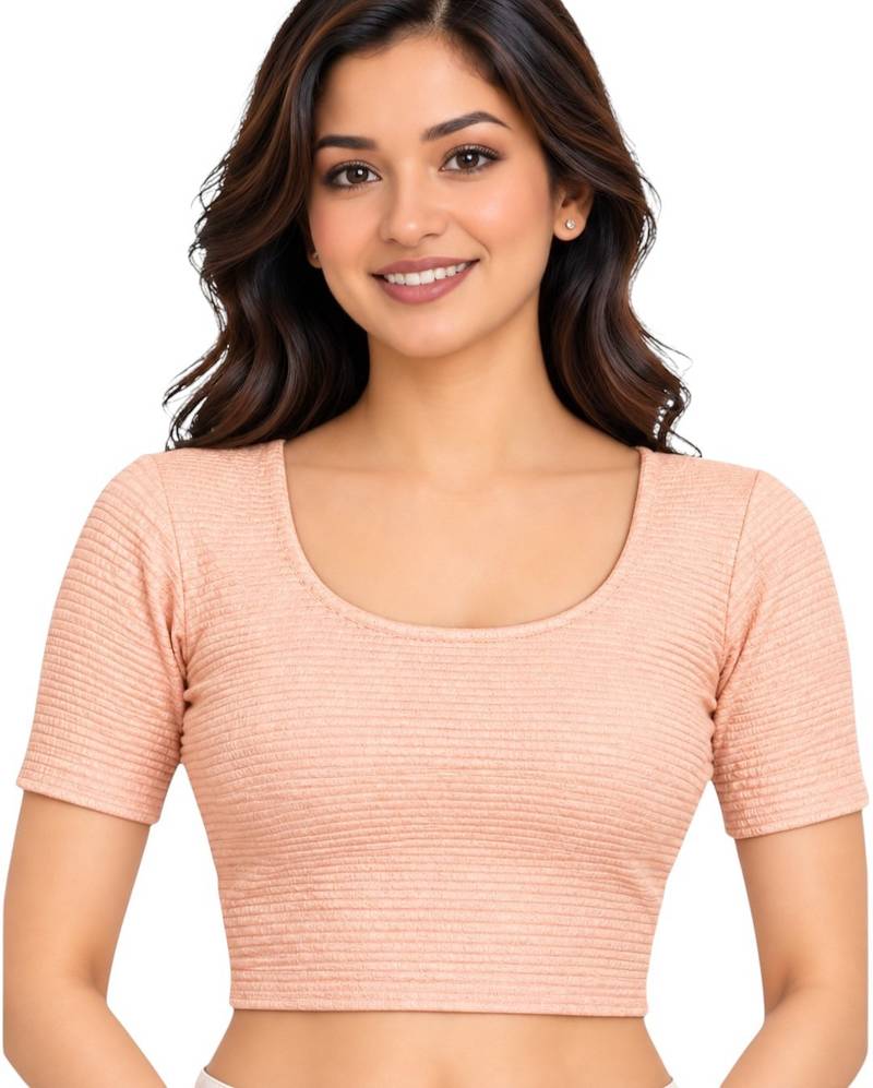 Peach shiny cotton spandex stretchable princess cut readymade saree blouse