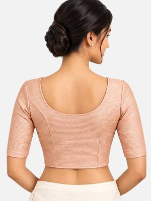 Peach shiny cotton spandex stretchable princess cut readymade saree blouse 2