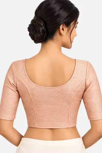 Peach shiny cotton spandex stretchable princess cut readymade saree blouse
