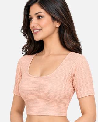 Peach shiny cotton spandex stretchable princess cut readymade saree blouse 3