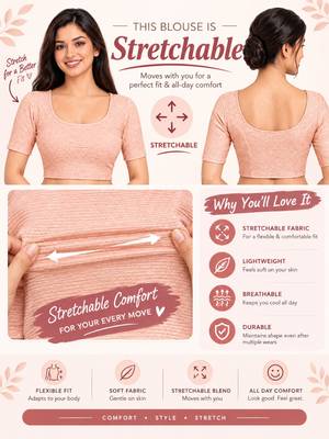 Peach shiny cotton spandex stretchable princess cut readymade saree blouse 5