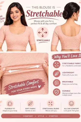 Peach shiny cotton spandex stretchable princess cut readymade saree blouse