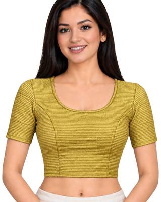 Dark gold shiny cotton spandex stretchable princess cut readymade saree blouse 1
