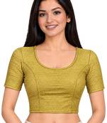 Dark gold shiny cotton spandex stretchable princess cut readymade saree blouse