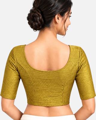 Dark gold shiny cotton spandex stretchable princess cut readymade saree blouse 2