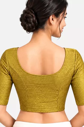 Dark gold shiny cotton spandex stretchable princess cut readymade saree blouse