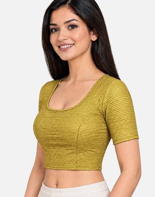 Dark gold shiny cotton spandex stretchable princess cut readymade saree blouse 3