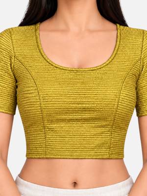 Dark gold shiny cotton spandex stretchable princess cut readymade saree blouse 4