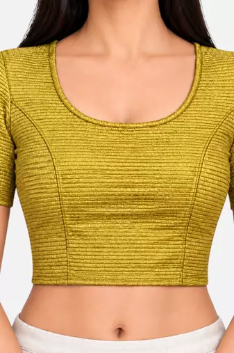 Dark gold shiny cotton spandex stretchable princess cut readymade saree blouse