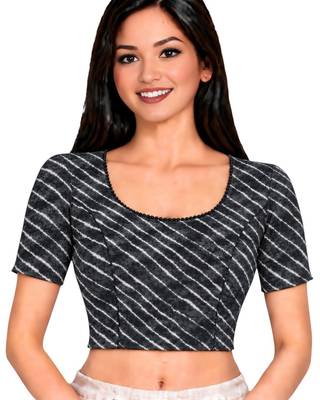 Grey cotton spandex leheriya printed stretchable readymade saree blouse 1