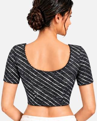 Grey cotton spandex leheriya printed stretchable readymade saree blouse 2