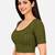 Mehndi green cotton spandex golden zari straight line stretchable readymade saree blouse
