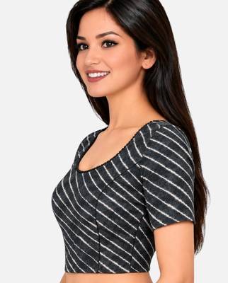 Grey cotton spandex leheriya printed stretchable readymade saree blouse 3