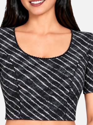 Grey cotton spandex leheriya printed stretchable readymade saree blouse 4