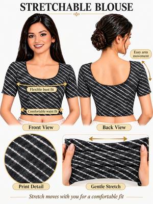 Grey cotton spandex leheriya printed stretchable readymade saree blouse 5