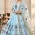 Sky blue designer peacock print anarkali gown with pant & dupatta set