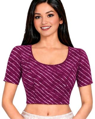 Purple cotton spandex leheriya printed stretchable readymade saree blouse 1